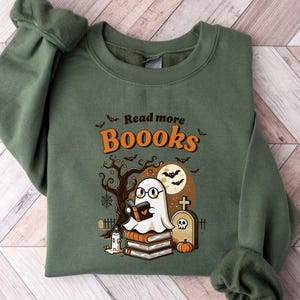 Retro Geist Lesebücher Sweatshirt, Bibliothekar Geist Halloween, Halloween Lehrer Sweatshirt, Halloween Shirt, Lehrer Geschenk, Boo Schule