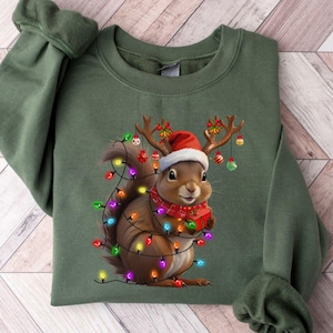Christmas Squirrel Lights Sweatshirt, Christmas Squirrel Hoodie, Christmas Lights Sweater, Christmas Squirrel Gift, Cute Christmas Sweater