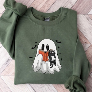 Retro Geist Lesebücher Sweatshirt, Bibliothekar Geist Halloween, Halloween Lehrer Sweatshirt, Halloween Shirt, Lehrer Geschenk, Boo Schule
