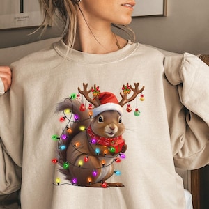 Christmas Squirrel Lights Sweatshirt, Christmas Squirrel Hoodie, Christmas Lights Sweater, Christmas Squirrel Gift, Cute Christmas Sweater