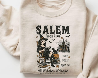 Camiseta del Club de lectura de Salem para lectores espeluznantes, divertida camiseta de Halloween para amantes de los libros, camiseta de temporada espeluznante de brujas de Salem para ratones de biblioteca, camiseta de brujas de Halloween