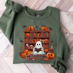 Retro Geist Lesebücher Sweatshirt, Bibliothekar Geist Halloween, Halloween Lehrer Sweatshirt, Halloween Shirt, Lehrer Geschenk, Boo Schule