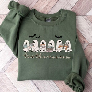 Retro Geist Lesebücher Sweatshirt, Bibliothekar Geist Halloween, Halloween Lehrer Sweatshirt, Halloween Shirt, Lehrer Geschenk, Boo Schule