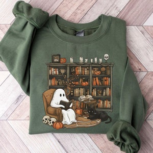 Retro Geist Lesebücher Sweatshirt, Bibliothekar Geist Halloween, Halloween Lehrer Sweatshirt, Halloween Shirt, Lehrer Geschenk, Boo Schule