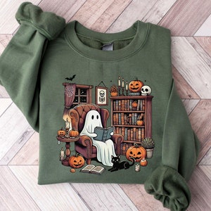 Retro Geist Lesebücher Sweatshirt, Bibliothekar Geist Halloween, Halloween Lehrer Sweatshirt, Halloween Shirt, Lehrer Geschenk, Boo Schule