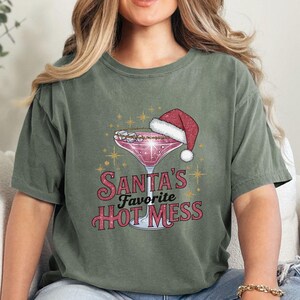Santa&#39;s Hot Mess Shirt, Comfort Colors Christmas Martini Tshirt, Christmas Drink Shirt, Christmas Party Shirt, Drink Tshirt For Women