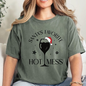 Santa&#39;s Hot Mess Shirt, Comfort Colors Christmas Martini Tshirt, Christmas Drink Shirt, Christmas Party Shirt, Drink Tshirt For Women