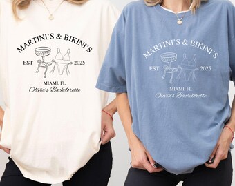 Martinis & Bikinis Bachelorette Comfort Colors Shirt Custom Beach Bachelorette Party Tshirts Girls Weekend Trip Miami Mexico Bridesmaid Gift