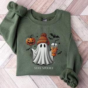 Cute Ghost Drinking Coffee Sweatshirt, Ghost Ice Coffee, Spooky Season, Fall Coffee Lover Sweater, Halloween Party Shirt, Fall Graphic Shirt