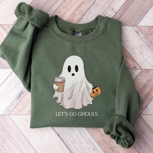Cute Spooky Coffee Sweatshirt, Womens Ghost Sweatshirt, Spooky Season, Fall Coffee Lover Shirt, Halloween Party Shirt, Fall Graphic Shirt