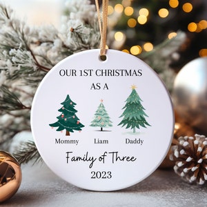 Family of Three Christmas Ornament, Family of 3 Family Ornament, Personalized Baby's First Christmas Ornament, First Christmas Ornament