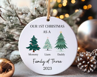 Family of Three Christmas Ornament, Family of 3 Family Ornament, Personalized Baby's First Christmas Ornament, First Christmas Ornament
