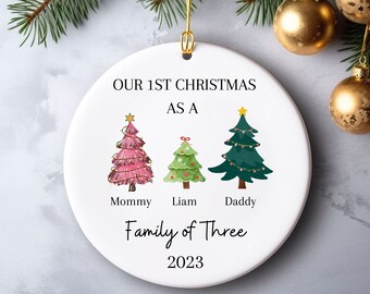 Family of Three Christmas Ornament, Family of 3 Family Ornament, Personalized Baby's First Christmas Ornament, First Christmas Ornament