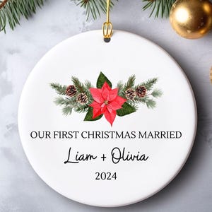 Adorno de matrimonio, Adorno de Navidad para casados, Primera Navidad de casados, Adorno con fecha de boda, Regalo de aniversario, Regalo de recién casados, Regalo de boda