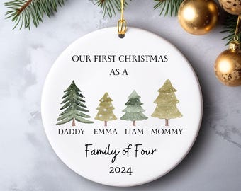 Vierköpfige Weihnachtsverzierung, vierköpfige Familie benutzerdefinierte Familienverzierung, personalisierte erste Weihnachtsverzierung des Babys