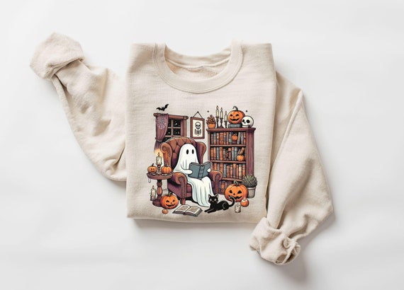Ghost Reading Books Sweatshirt, Bookish Halloween Crewneck, Gift for Librarian Sweater, Funny Ghost Reading Shirt, Librarian Sweatshirt
