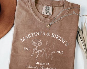 Martinis & Bikinis Bachelorette Comfort Colors Shirt Custom Beach Bachelorette Party Tshirts Girls Weekend Trip Miami Mexico Bridesmaid Gift