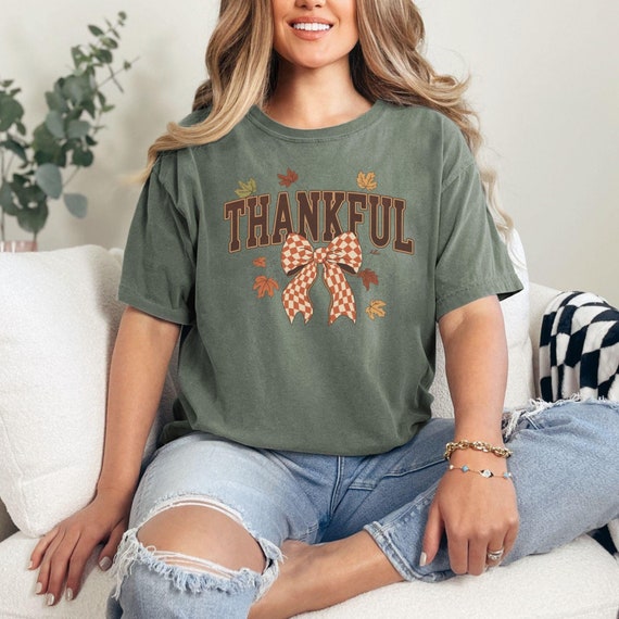 EXMIUN Thanksgiving Thankful T-Shirt For Women – Fall Leaf Letter Print Short Sleeve Top, Soft Cotton Blend Tee In Green - View #11