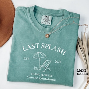 Magliette da addio al nubilato Last Splash, maglietta da addio al nubilato sulla spiaggia, maglietta personalizzata da addio al nubilato sulla costa, magliette comode con colori estetici da pescatore per feste di nozze