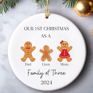 Family of Three Christmas Ornament, Family of 3 Custom Family Ornament, Personalized Baby&#39;s First Christmas Ornament