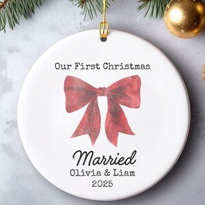 First Christmas Married Ornament, Personalized Wedding Gift for Couples, Custom Wedding Christmas Keepsake,Bridal Wedding Christmas Ornament