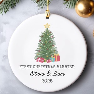 First Christmas Married Ornament, Personalized Wedding Gift for Couples, Custom Wedding Christmas Keepsake,Bridal Wedding Christmas Ornament