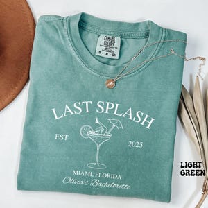 Magliette da addio al nubilato Last Splash, maglietta da addio al nubilato sulla spiaggia, maglietta personalizzata da addio al nubilato sulla costa, magliette comode con colori estetici da pescatore per feste di nozze