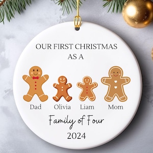 Vierköpfige Weihnachtsverzierung, vierköpfige Familie benutzerdefinierte Familienverzierung, personalisierte erste Weihnachtsverzierung des Babys