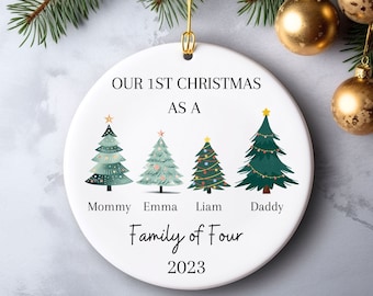 Family of Four Christmas Ornament, Family of 4 Custom Family Ornament, Personalized Baby&#39;s First Christmas Ornament