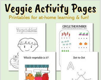 Veggie Fun! Activity pages with familiar and unfamiliar vegetables | word search, coloring, dot-to-dot, labeling, tracing, matching + more