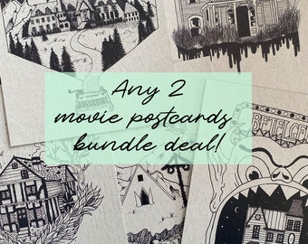 Any TWO Postcards Bundle deal // Hand drawn Dotwork Horror Movie prints