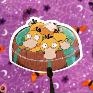 Psyduck Badehaus - Anime inspiriert, Wasserflasche Aufkleber, Laptop Aufkleber, Poke Aufkleber, Ghibli inspirierter Aufkleber, temperamentvoller Aufkleber