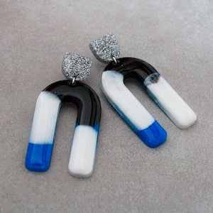 Carolina Panthers Theme Handmade Resin Statement Earrings