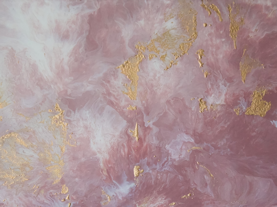 Dusty Rose & Gold, Abstract Painting, Original Artwork, Acrylic Fluid