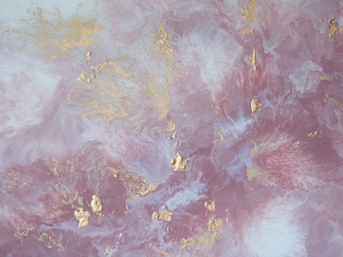 Dusty Rose & Gold, Abstract Painting, Original Artwork, Acrylic Fluid