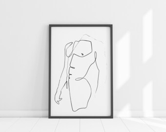 Male Body, Printable, Minimalistic, Single Line Drawing