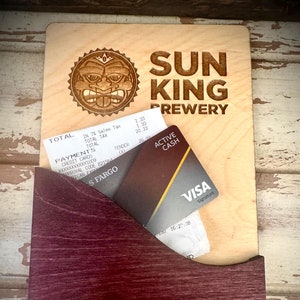 Custom engraved logo wooden restaurant check presenter available in 144 color combinations.  Great for restaurants, cafe's breweries & more!