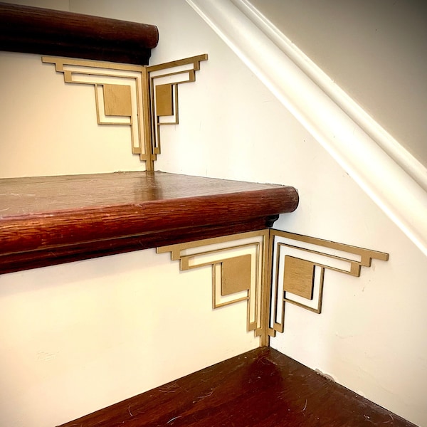 Art deco staircase corner accents / embellishments (set of 4) available in multiple finishes- style F