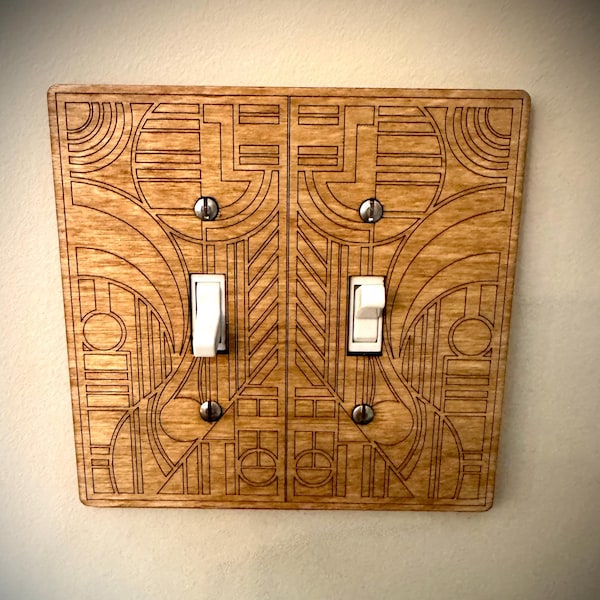 Frank Lloyd Wright-inspired light switch, outlet, and decora covers in multiple configurations available in 12 finishes Set A
