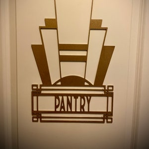 Boho Modern Frank Lloyd Wright-inspired Art Deco Gatsby Marquee Pantry Sign in bright gold or 12 other finishes, decor wall art original