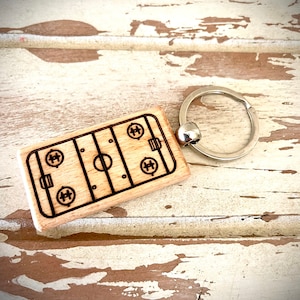 Hockey Rink Keychain;  Hockey Gift, Hockey Senior Night, Hockey team gift, Coach Gift, Hockey rink laser engraved onto wood keychain