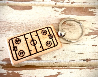 Hockey Rink Keychain;  Hockey Gift, Hockey Senior Night, Hockey team gift, Coach Gift, Hockey rink laser engraved onto wood keychain