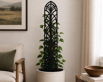 Enrejado para plantas de interior estilo boho, de 47" o 29", con diseño de arco coloquial, disponible en 12 acabados.