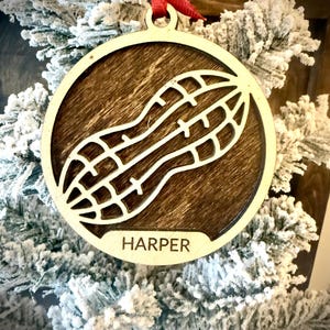 Peanut 2-layer personalized laser cut wood Christmas ornament, gift tag available unfinished or stained