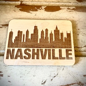 Magnet - Nashville Skyline cityscape. 3.5&quot; X 2.5&quot; wood magnet.  Great souvenir or memento from your favorite city.