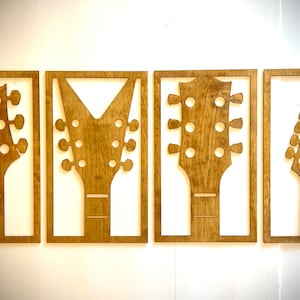 Guitar neck and headstock 4 panel wall art available in multiple sizes and finishes, decor wall art original