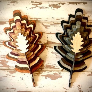 Stacked wood oak leaf 3D table art / wall art, multi-color.