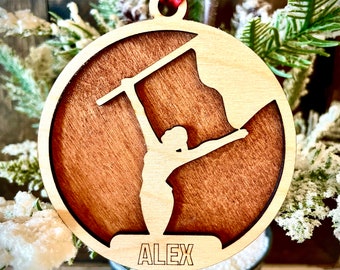 Color guard flag 2-layer personalized laser cut wood Christmas ornament, gift tag available unfinished or stained version 3 of 6