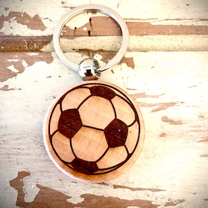 Soccer Ball Keychain;  Soccer Gift, Soccer senior night, Soccer team gift, Coach Gift, Soccer ball laser engraved onto wood keychain