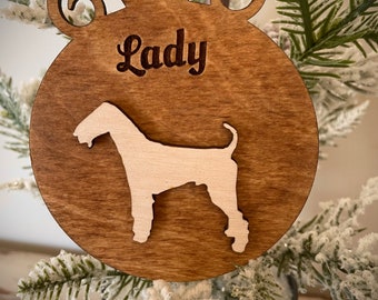 Airedale Terrier dog breed ornament laser cut wood ornament or gift tag available unfinished or 11 other finish choices.